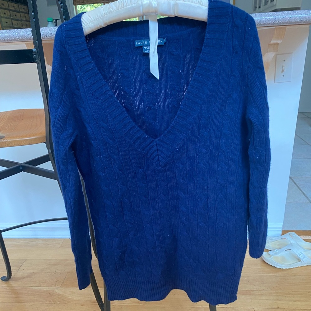 Ralph Lauren Wool Cashmere VNeck Cableknit Sweater